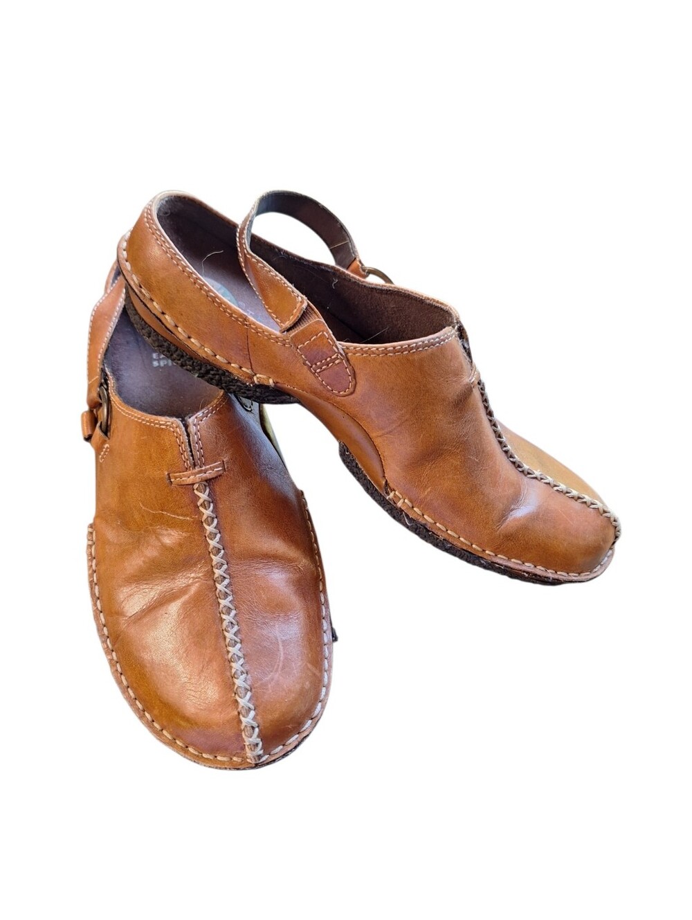 Earth Spirit Leather Shoes Ladies 8 1/2 Creek Sling Back Brown TAN Hippie Boho